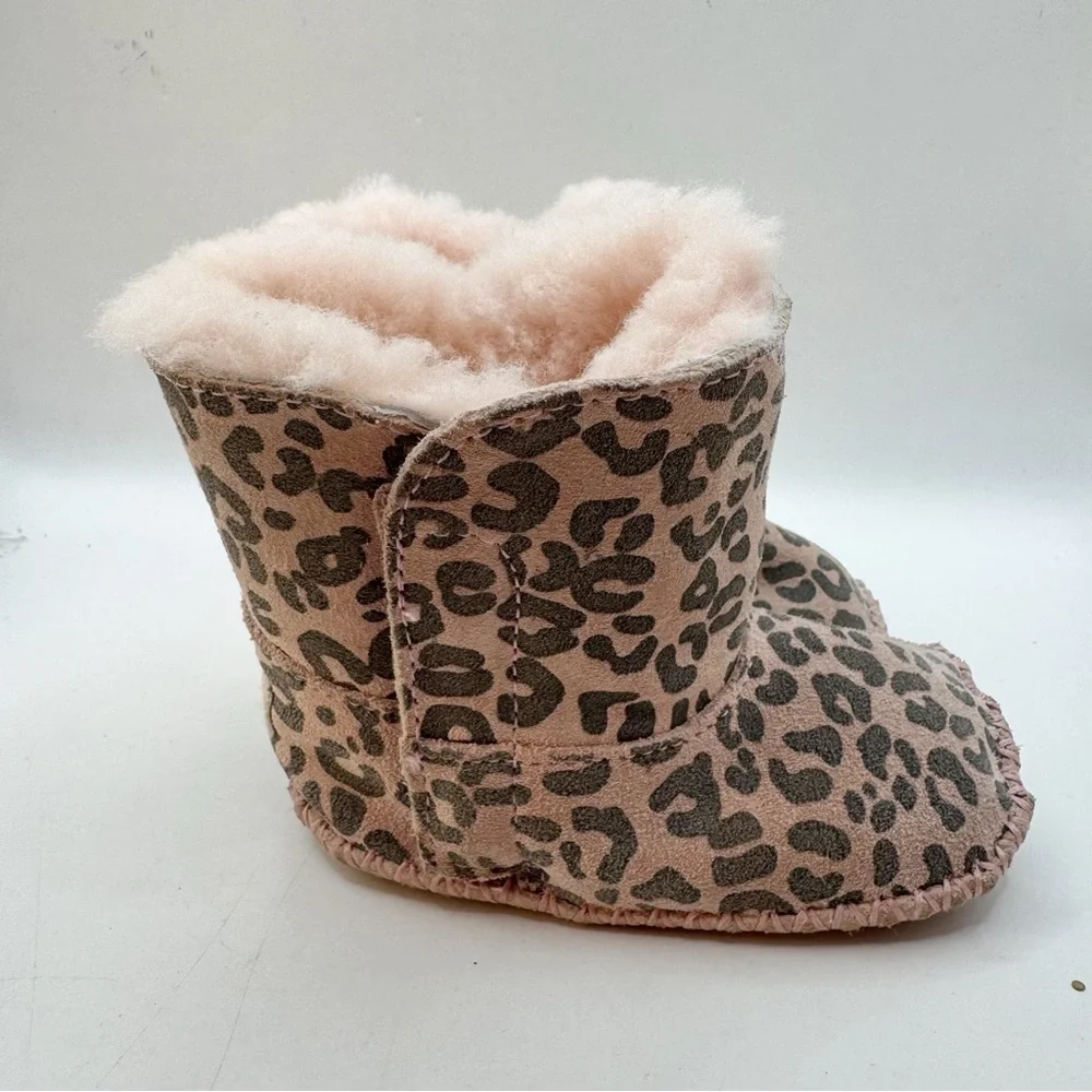 UGG pink leopard print Sherpa leather boots baby girl size 2/3